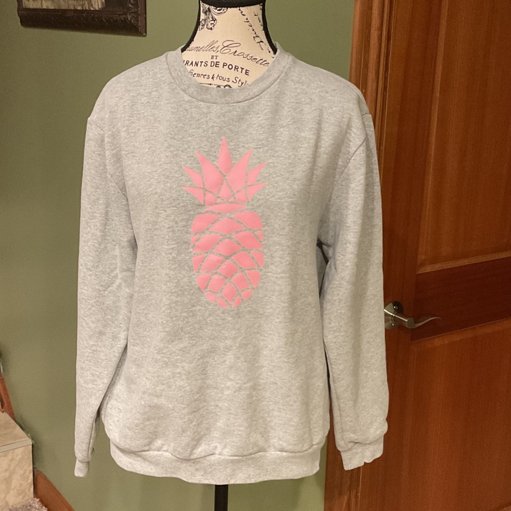 Rad Gray Sweater with Pink Pineapple Design, Size M - Picture 1 of 5